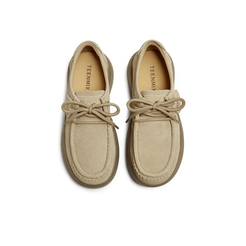 天美意2025秋新款袋鼠鞋休闲系带厚底纯色百搭女勃肯鞋KK063CM5