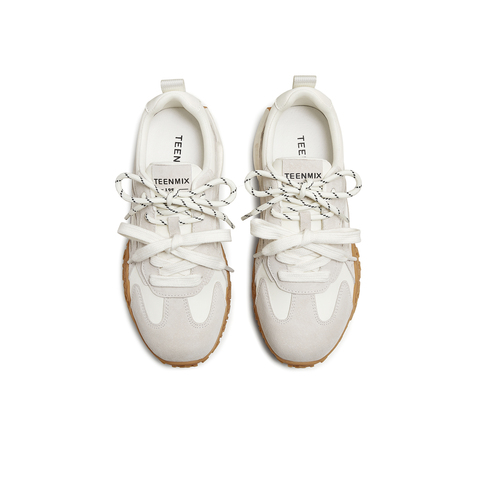 天美意2025秋新款休闲系带双鞋带厚底百搭拼色女阿甘鞋KG125CM5