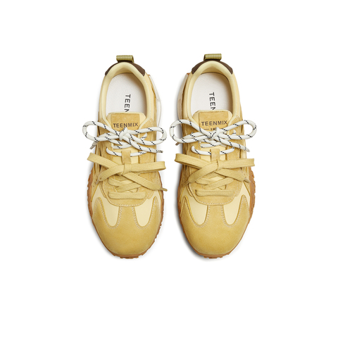 天美意2025秋新款休闲系带双鞋带厚底百搭拼色女阿甘鞋KG125CM5