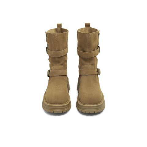 天美意2025冬新款复古厚底英伦风西部靴堆堆靴女骑士靴KXZ09DS5