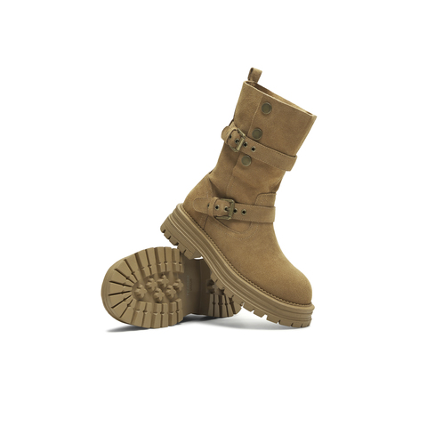 天美意2025冬新款复古厚底英伦风西部靴堆堆靴女骑士靴KXZ09DS5