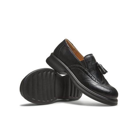 天美意2025秋新款厚底布洛克雕花流苏复古皮鞋女乐福鞋KE066CM5