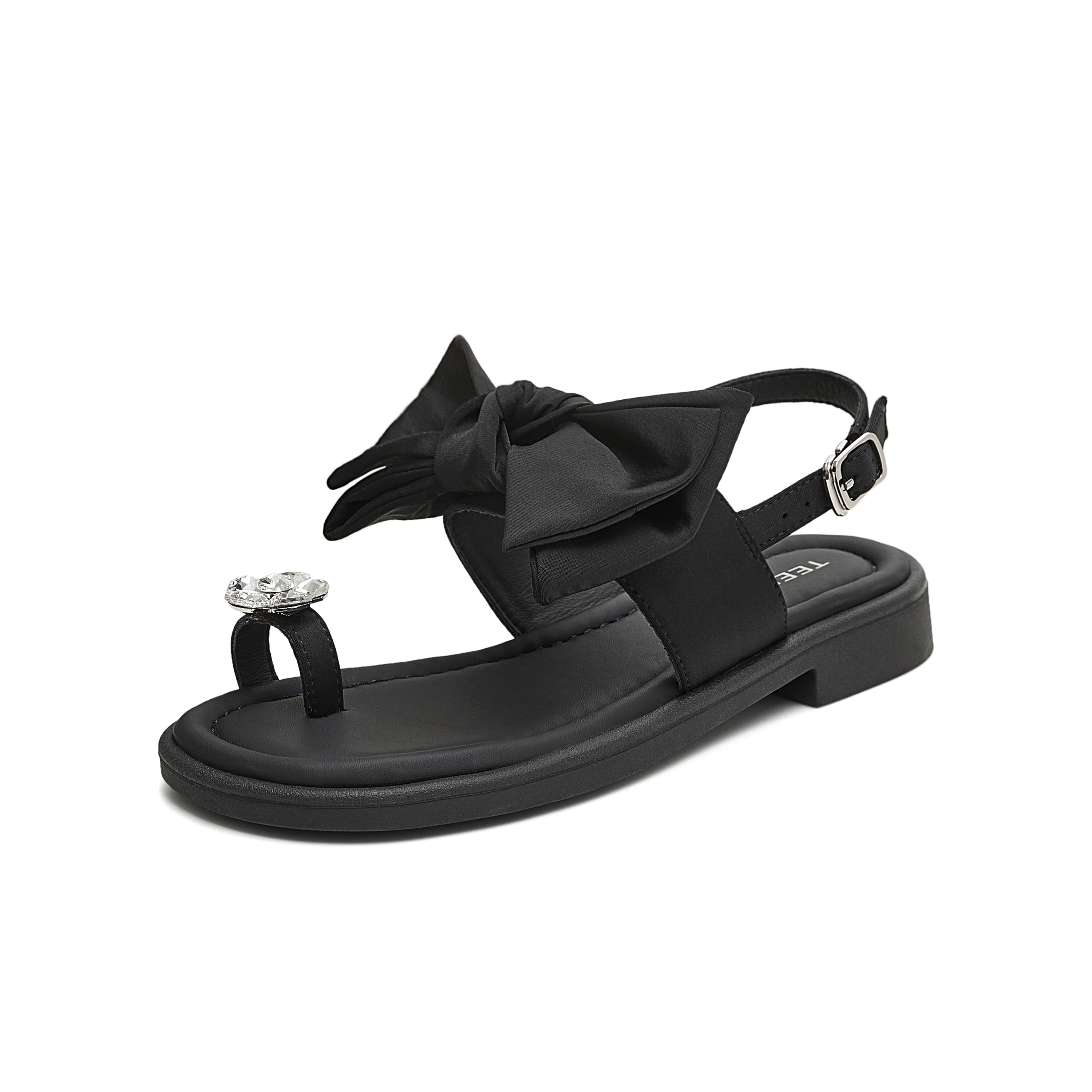 天美意2025夏新款条带凉鞋蝴蝶结百搭纯色女休闲凉鞋KT099BL5