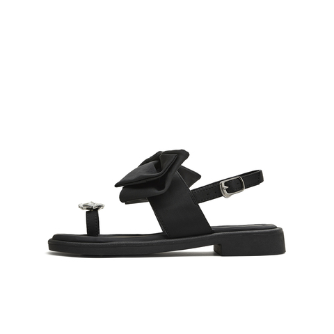 天美意2025夏新款条带凉鞋蝴蝶结百搭纯色女休闲凉鞋KT099BL5