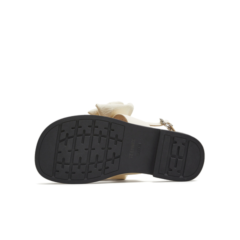 天美意2025夏新款条带凉鞋蝴蝶结百搭纯色女休闲凉鞋KT099BL5