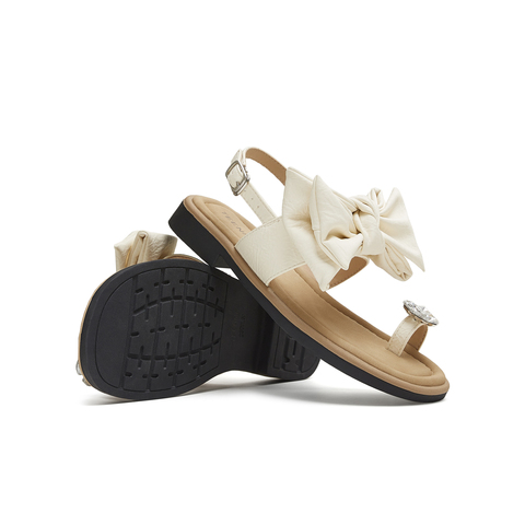 天美意2025夏新款条带凉鞋蝴蝶结百搭纯色女休闲凉鞋KT099BL5