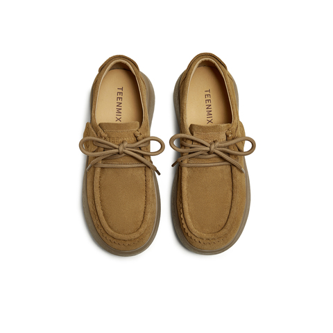 天美意2025秋新款袋鼠鞋休闲系带厚底纯色百搭女勃肯鞋KK063CM5