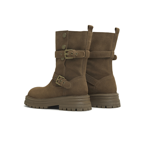 天美意2025冬新款复古厚底英伦风西部靴堆堆靴女骑士靴KXZ09DS5