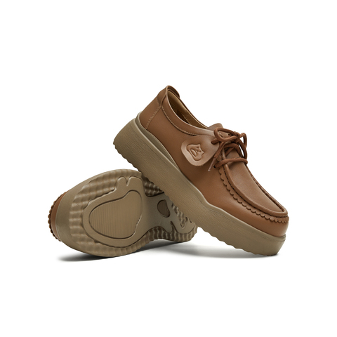 天美意2025秋新款袋鼠鞋休闲系带厚底纯色百搭女勃肯鞋KK063CM5