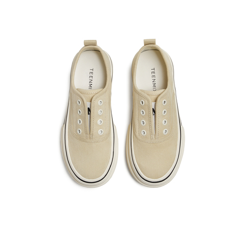 天美意2025秋新款厚底一脚蹬时尚休闲鞋女帆布鞋KJ010CM5