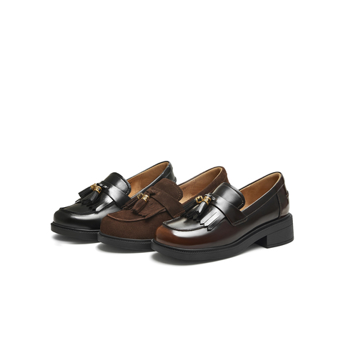 天美意2025秋新款商场同款流苏乐福鞋女皮单鞋CNG19CA5