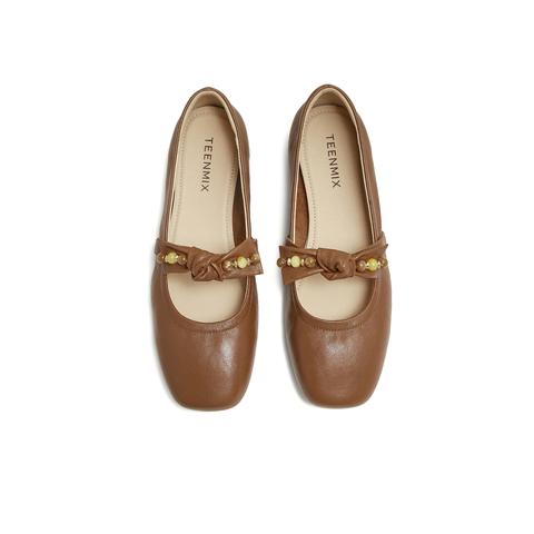 天美意2025秋新款商场同款纯色平底舒适女芭蕾玛丽珍鞋BL541CQ5