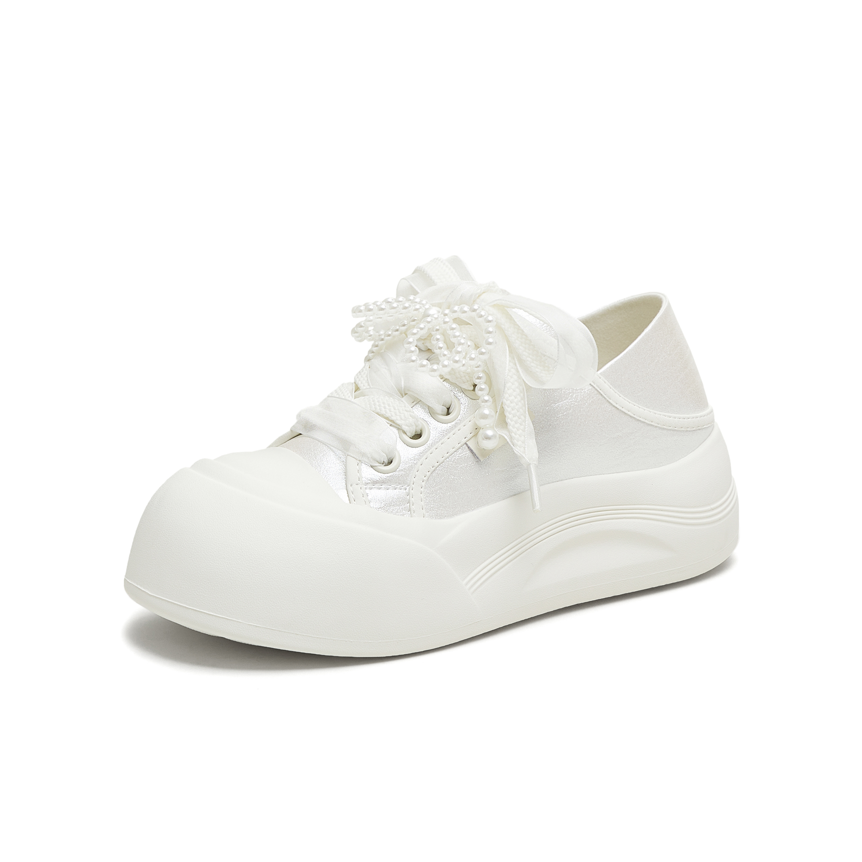 天美意2025秋新款休闲百搭系带复古厚底小白鞋女板鞋KB075CM5