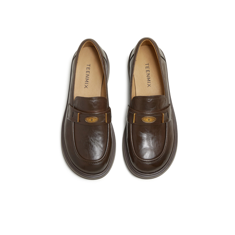 天美意2025秋新款商场同款时尚复古日常女皮鞋乐福鞋COY46CA5