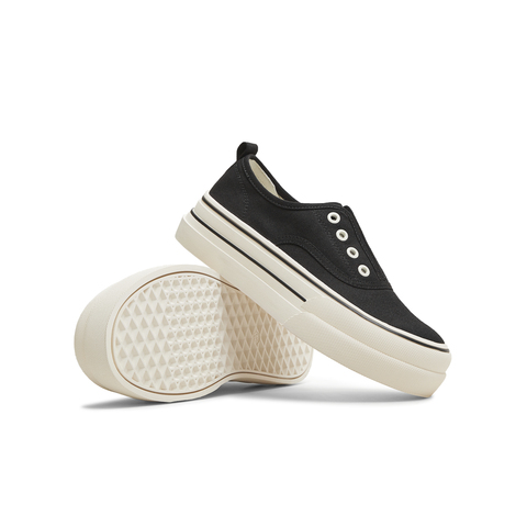 天美意2025秋新款厚底一脚蹬时尚休闲鞋女帆布鞋KJ010CM5