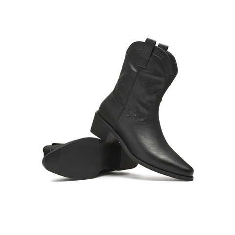 天美意2025冬新款方跟V口显瘦复古英伦风西部靴女短靴KXZ12DD5