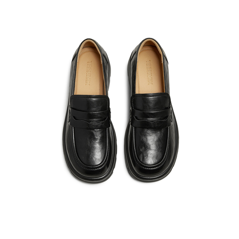 天美意2025秋新款粗跟百搭时尚通勤复古皮鞋女乐福鞋KE069CM5