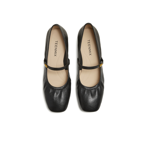 天美意2025秋新款商场同款纯色百搭复古女芭蕾玛丽珍鞋BI283CQ5