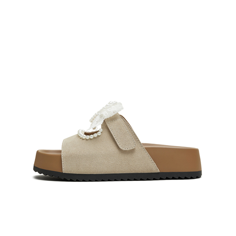 天美意2025夏新款蝴蝶结厚底百搭出游外穿沙滩女一字拖KT098BT5