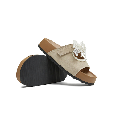 天美意2025夏新款蝴蝶结厚底百搭出游外穿沙滩女一字拖KT098BT5