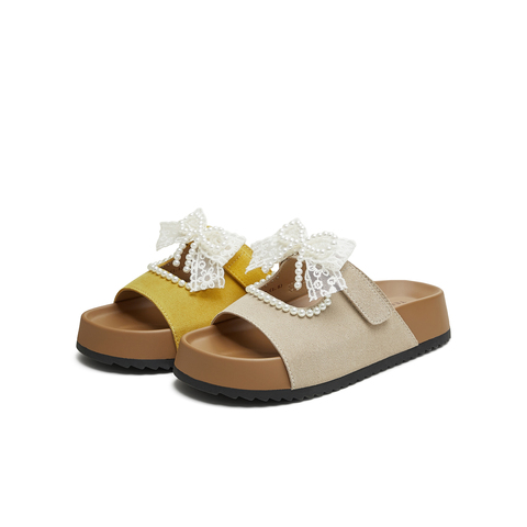 天美意2025夏新款蝴蝶结厚底百搭出游外穿沙滩女一字拖KT098BT5