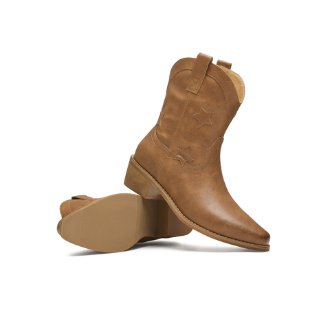 天美意2025冬新款方跟V口显瘦复古英伦风西部靴女短靴KXZ12DD5