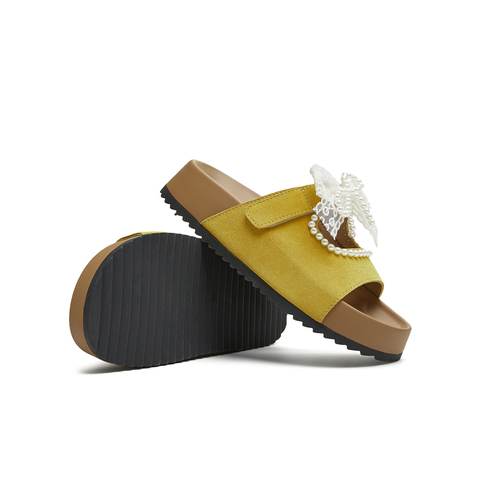 天美意2025夏新款蝴蝶结厚底百搭出游外穿沙滩女一字拖KT098BT5