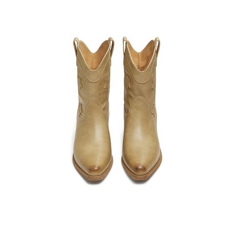 天美意2025冬新款方跟V口显瘦复古英伦风西部靴女短靴KXZ12DD5