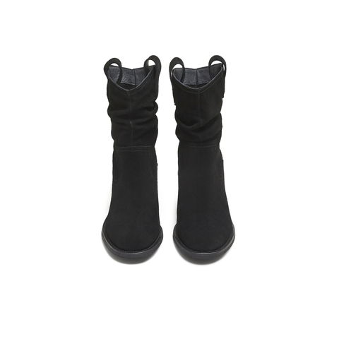 天美意2025冬新款粗跟百搭日常休闲一脚蹬女西部靴KXZ15DZ5