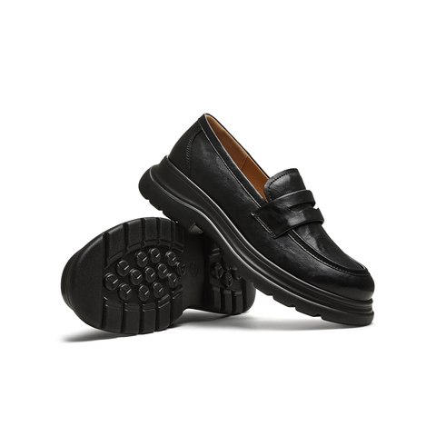 天美意2025秋新款厚底百搭纯色jk风小个子女乐福鞋KE079CM5