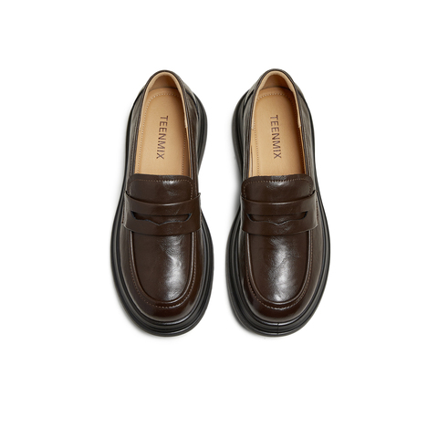 天美意2025秋新款厚底百搭纯色jk风小个子女乐福鞋KE079CM5