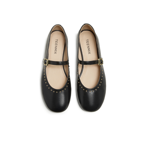 天美意2025秋新款潮流休闲复古法式百搭平底女玛丽珍鞋KM085CA5