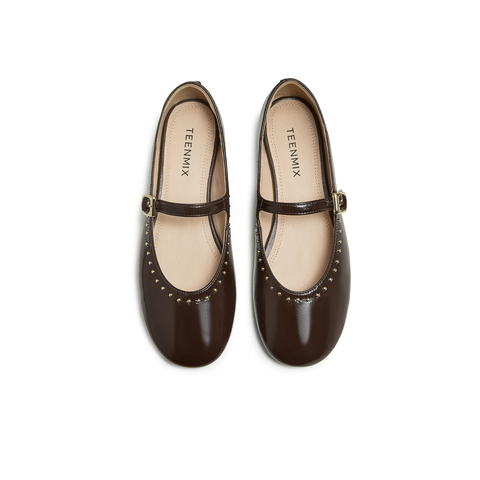 天美意2025秋新款潮流休闲复古法式百搭平底女玛丽珍鞋KM085CA5