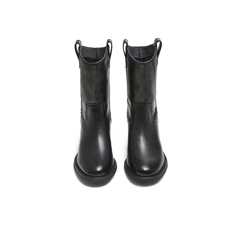 天美意2025冬新款方跟英伦百搭显瘦西部靴女短靴KXZ14DZ5