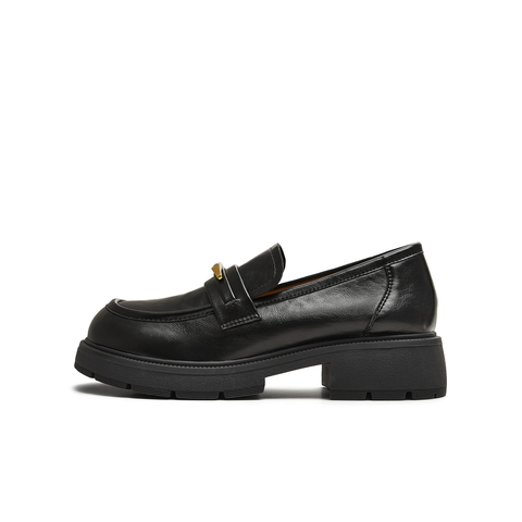 天美意2025秋新款厚底百搭纯色一脚蹬jk学院女乐福鞋KE071CM5