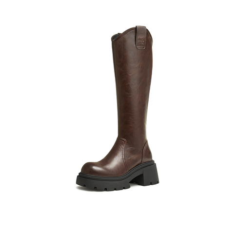 天美意2025冬新款长筒靴高靴厚底弹力靴v口女骑士靴KTX14DG5