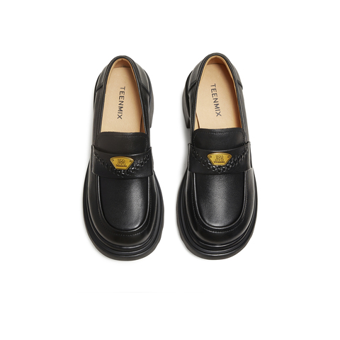 天美意2025秋新款商场同款厚底百搭纯色复古女乐福鞋BL821CA5