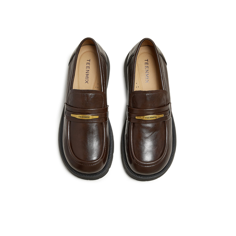 天美意2025秋新款厚底百搭纯色一脚蹬jk学院女乐福鞋KE071CM5