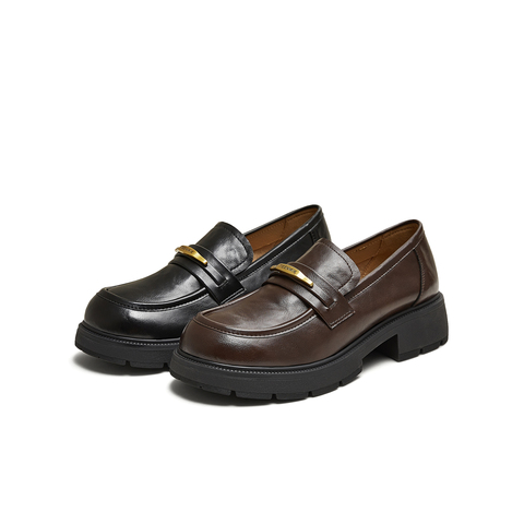 天美意2025秋新款厚底百搭纯色一脚蹬jk学院女乐福鞋KE071CM5