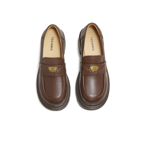 天美意2025秋新款商场同款厚底百搭纯色复古女乐福鞋BL821CA5