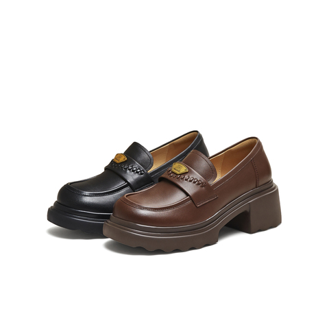 天美意2025秋新款商场同款厚底百搭纯色复古女乐福鞋BL821CA5