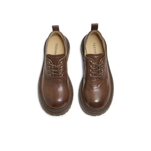 天美意2025秋新款大头牛津鞋复古英伦深口单鞋女皮鞋KY016CM5