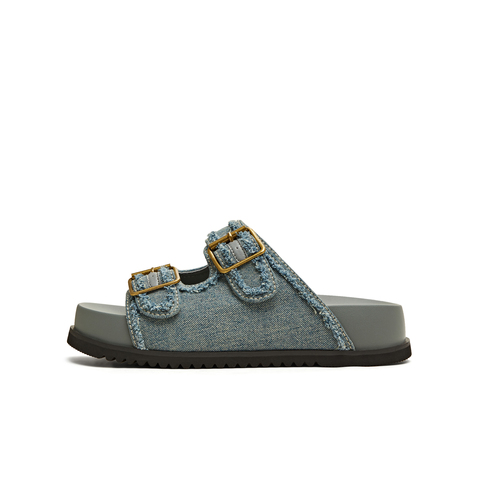 天美意2025夏新款牛仔布皮带扣休闲时尚厚底女勃肯鞋KK023BT5