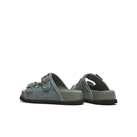 天美意2025夏新款牛仔布皮带扣休闲时尚厚底女勃肯鞋KK023BT5