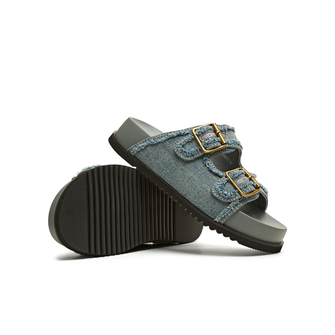 天美意2025夏新款牛仔布皮带扣休闲时尚厚底女勃肯鞋KK023BT5