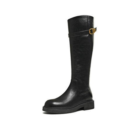 天美意2025冬新款商场同款高直筒显瘦百搭厚底女骑士靴CD580DG5