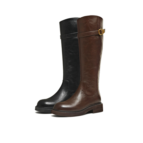 天美意2025冬新款商场同款高直筒显瘦百搭厚底女骑士靴CD580DG5