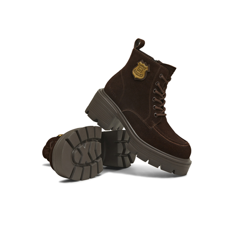 天美意2025冬新款商场同款粗跟复古英伦风短靴女马丁靴CMJ45DD5