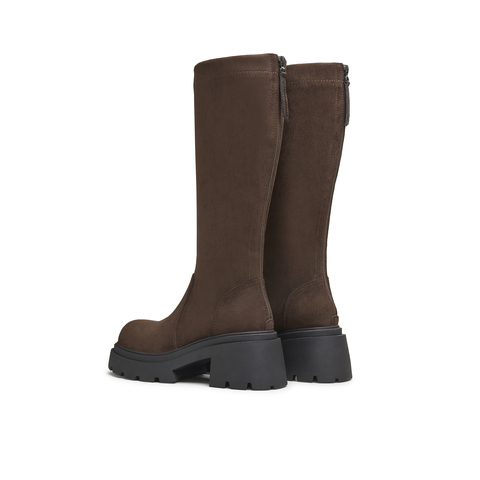 天美意2025冬新款休闲百搭纯色厚底长筒靴袜靴女弹力靴KTX17DG5