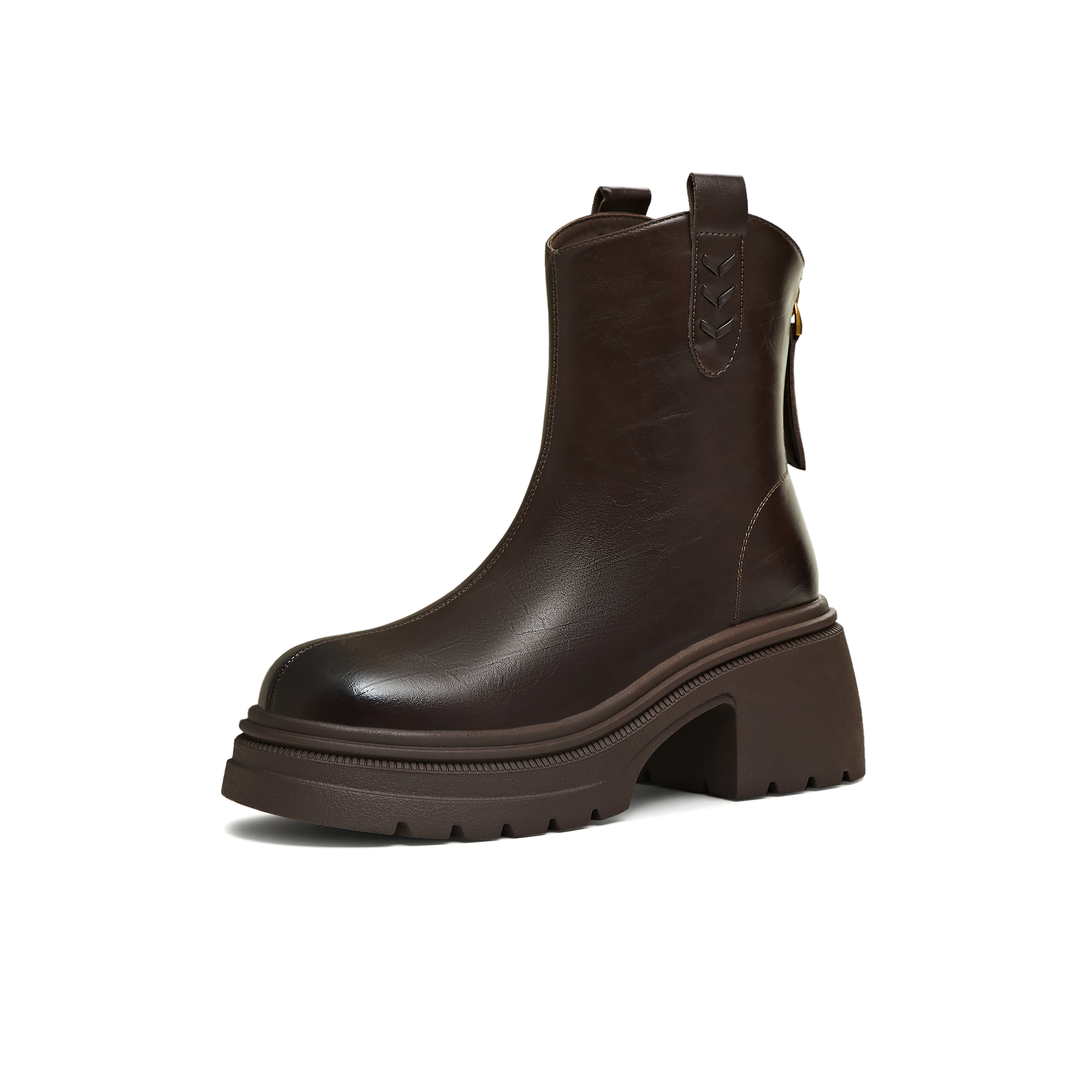 天美意2025冬新款商场同款粗跟复古百搭短靴女时装靴BM091DZ5